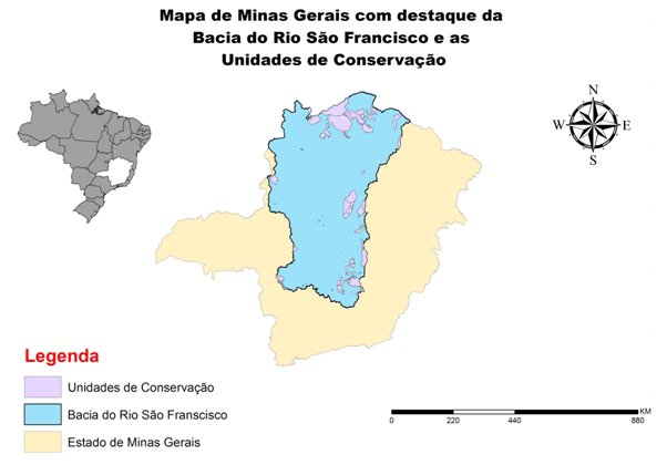 Figura 1 Mapa de Minas Gerais com destaque da Bacia do Rio São Francisco e as Unidades de Conservação.