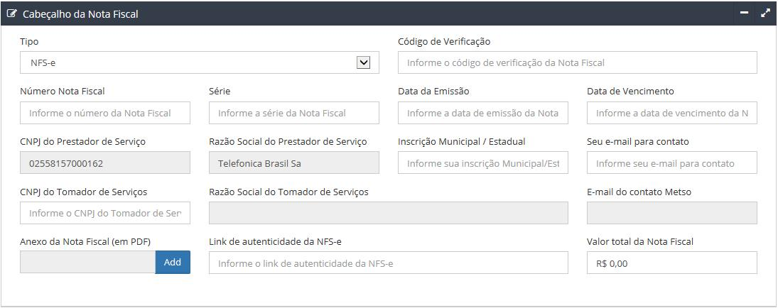 INSERIR NOTA FISCAL Preencha todos os campos do formulário exatamente igual está informado na NFS-e.