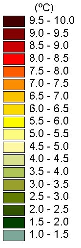 Temperatura máxima JJA Anomalia Temp Cenários IS92A