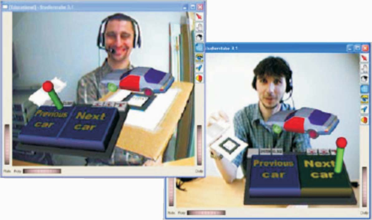 Figura 1. Screenshot do sistema de videoconferência com RA apresentado em [2]. uma aplicação de virtualidade aumentada, inserindo os streams de vídeo em um ambiente virtual.