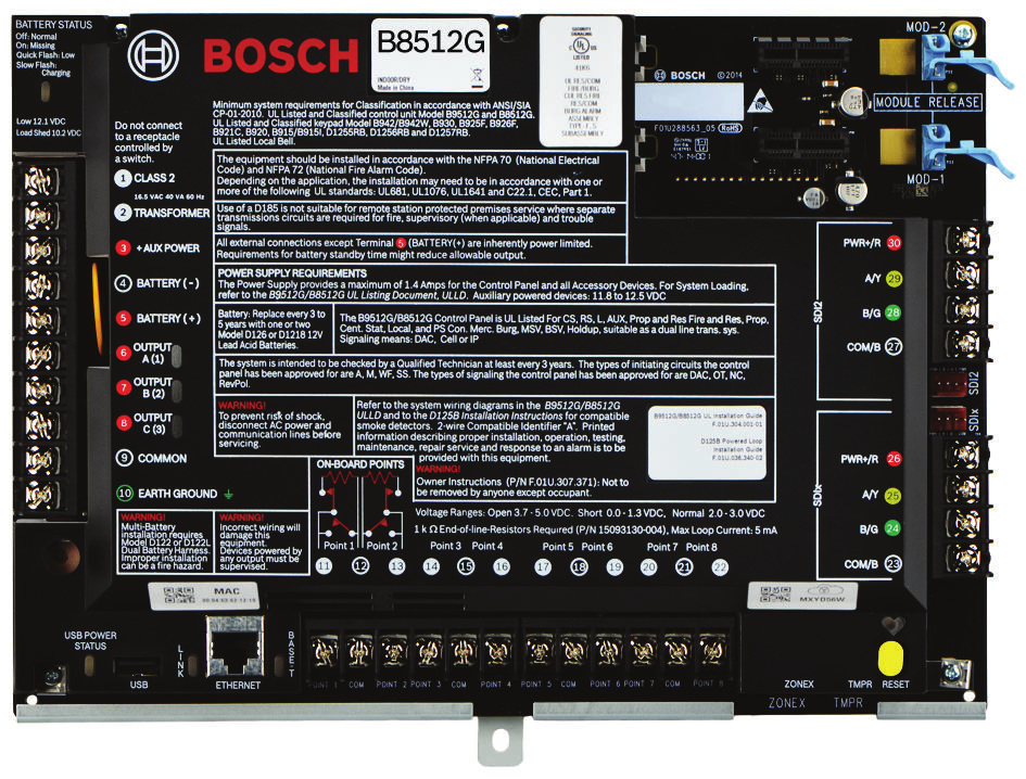 Sistemas de Alarmes de Intrusão B8512G Painéis de controle B8512G Painéis de controle www.la.boschsecurity.