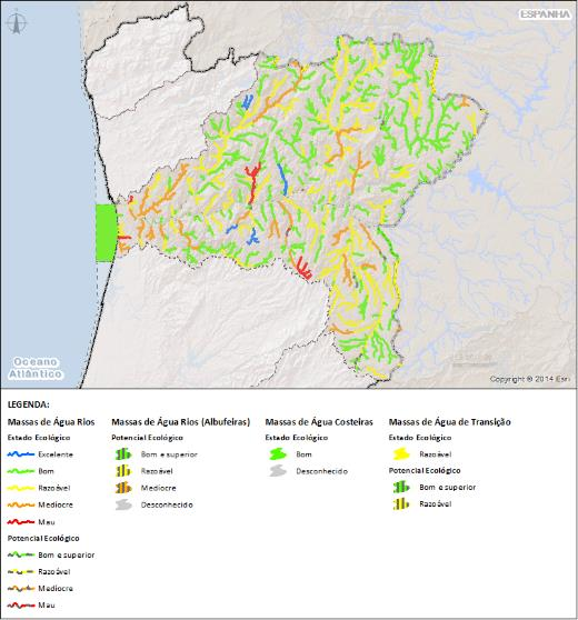 Figura 4.3 Classificação do estado ecológico/potencial das massas de água superficial na RH3 O Quadro 4.