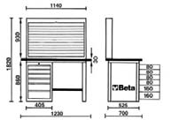 C58-5800 bancada de trabalho com painel Basic Bloco de gavetas composto por seis gavetas montadas sobre guias telescópicas, com fechadura centralizada. Painel e armário para ferramentas.