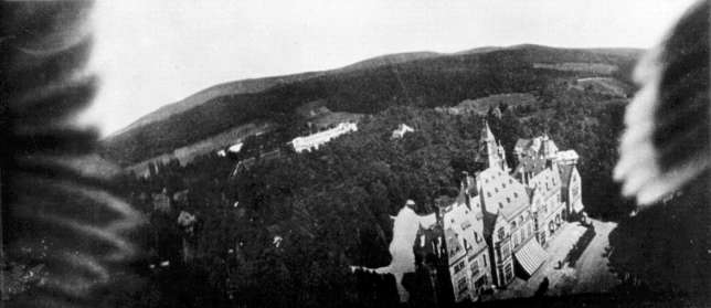 Pigeons Oblique aerial photograph of a European castle obtained from a camera mounted on a carrier