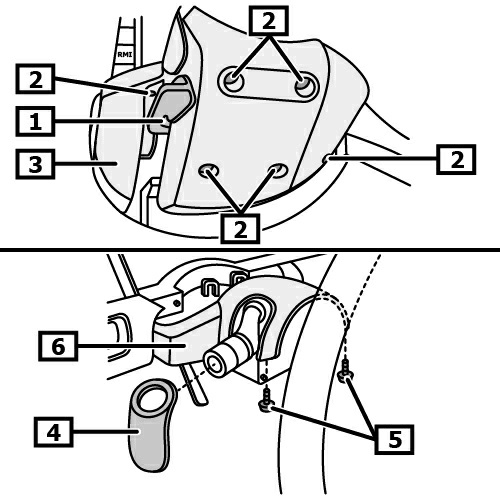 Desmontagem: Figura 1 Colocar o volante na posição central e deixar a fechadura de bloqueio da direcção encaixar. Separar por pressão o pólo negativo da bateria.