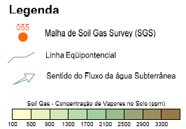 Soil Gas Survey (SGS) Somente para compostos voláteis ou gases (ex. metano). 1. Execução de uma malha com distâncias regulares ao longo da área de interesse. 2.