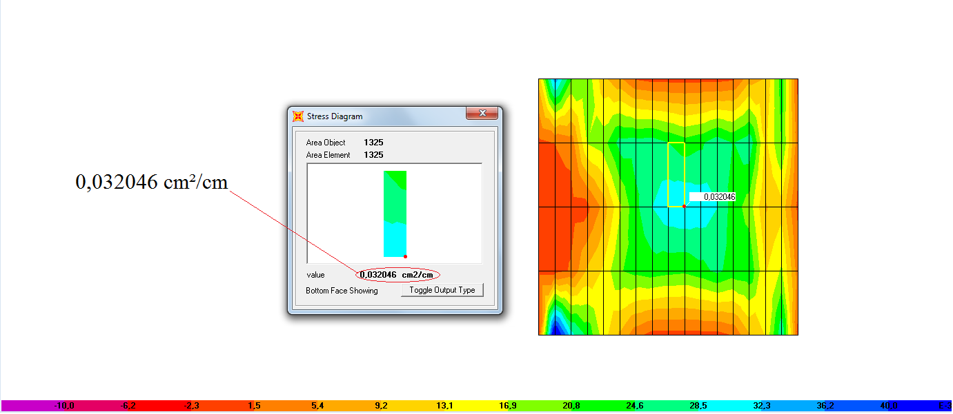 19 Figura 14: SAP2000 - Momentos na laje L16 em kn.m A área de aço calculada pelo software é de 3,20 cm²/m como destacado na Figura 15.