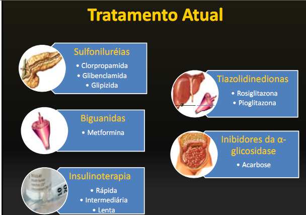 Liberação basal de insulina LOCAIS DE AÇÃO DOS FÁRMACOS ORAIS DINÂMICA DO TRATAMENTO DO DM2 Retardam a absorção de carboidratos DIAGNÓSTICO DO DM2 Reduzem a produção excessiva de glicose no