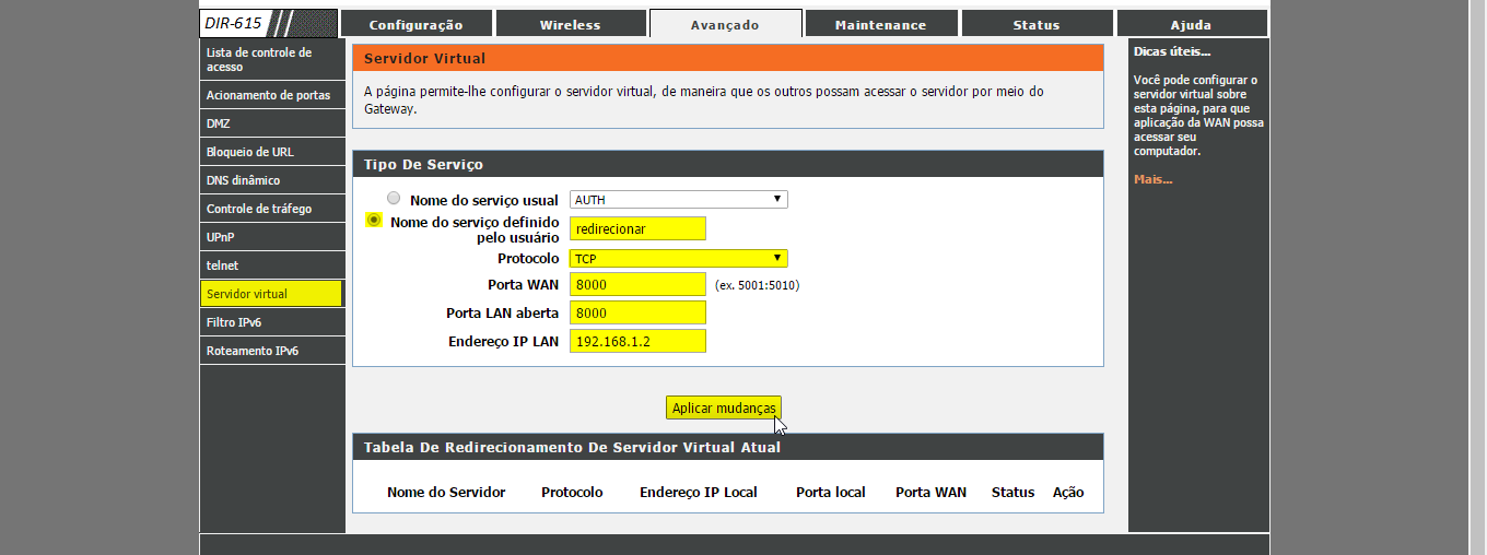 12 3. Será solicitado usuário e senha. 3.1. Padrão NAXI: Usuário: admin Senha: n4x1_ 4. Procure pela aba Avançado. 4.1. Então vá em servidor virtual. 4.2. Selecione nome definido pelo usuário e adicione um nome de referência.