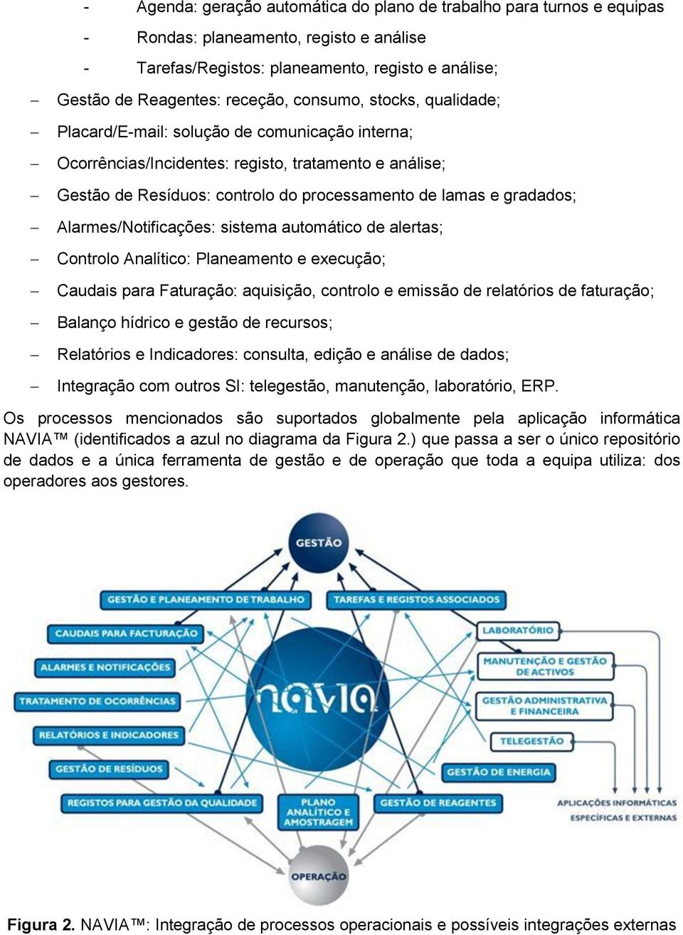 Alarmes/Notificações: sistema automático de alertas; Controlo Analítico: Planeamento e execução; Caudais para Faturação: aquisição, controlo e emissão de relatórios de faturação; Balanço hídrico e