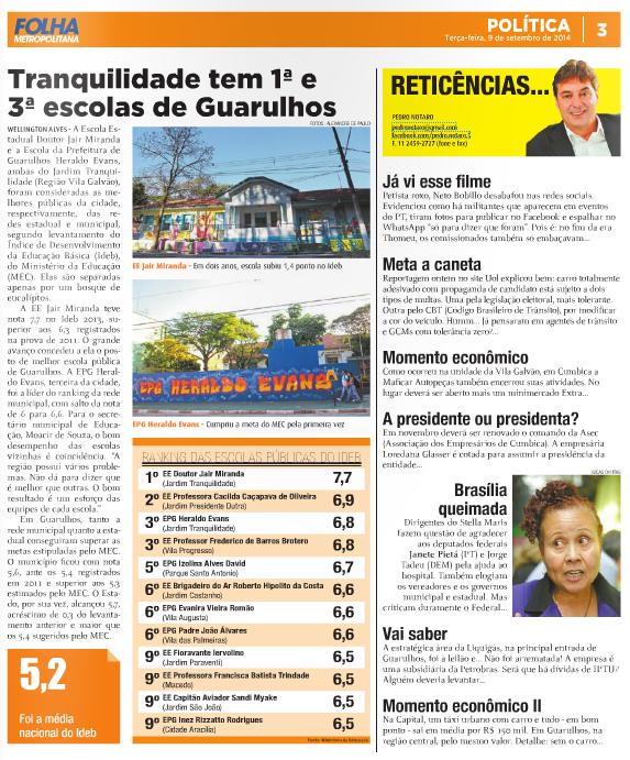 Repercussão na mídia: IDEB Guarulhos Acesse o jornal em: