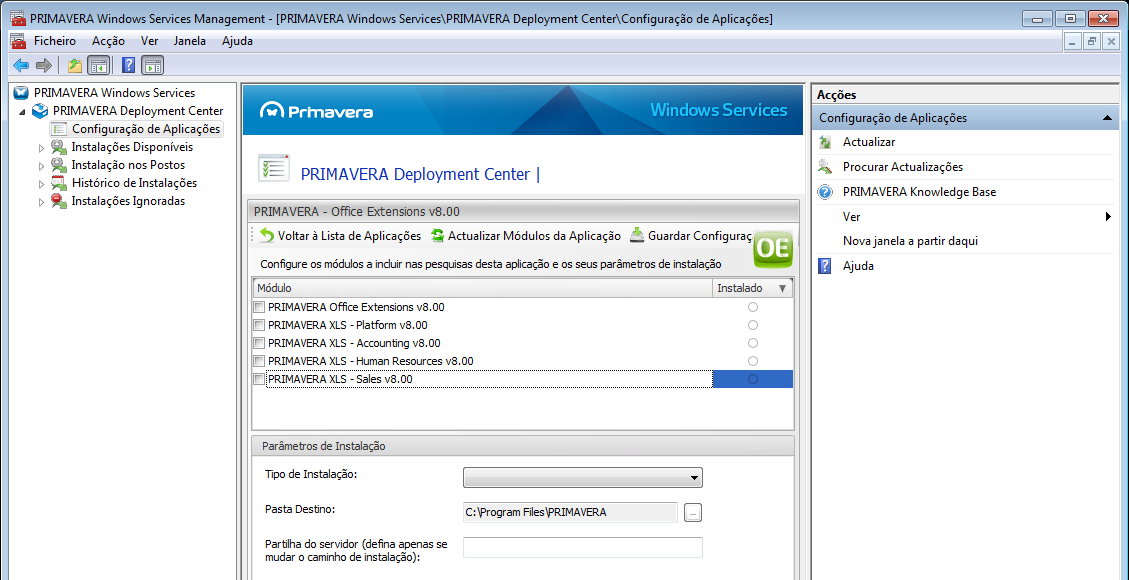 Como efetuar a instalação de novas aplicações com o Deployment Center? Passos a seguir na instalação 1.