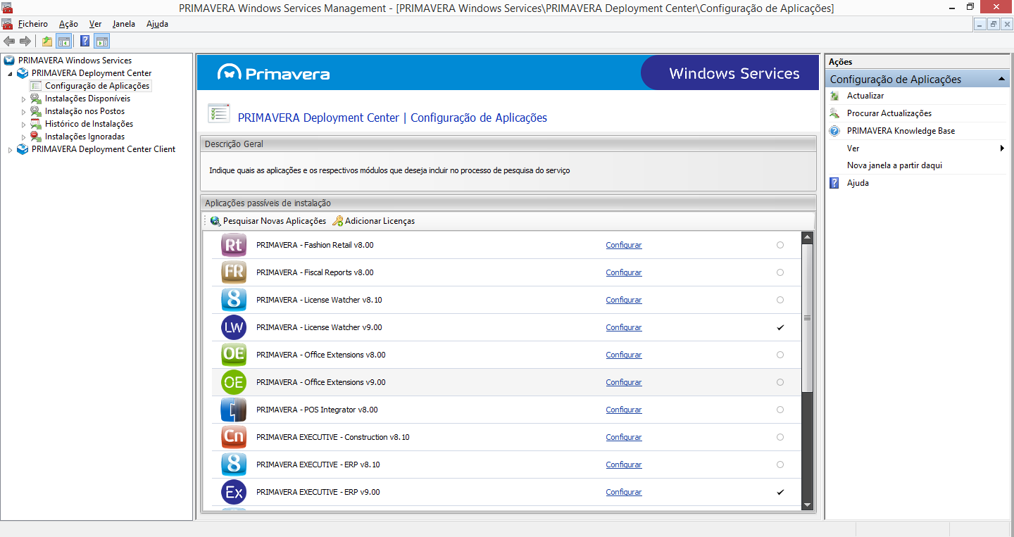 Instalação através do PRIMAVERA Deployment Center Esta funcionalidade, em conjunto com a funcionalidade de primeiras instalações de produtos a partir da internet, torna a instalação de produtos