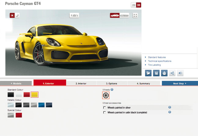 Porsche Car Configurator. O local onde perde a cabeça antes de perder mesmo a cabeça. O novo Cayman GT4 traz a performance da Porsche para o circuito de competição.