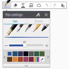 Funções da S Pen Alterar as configurações da caneta Ao escrever ou desenhar na tela, toque em espessura de linha, ou cor da caneta.