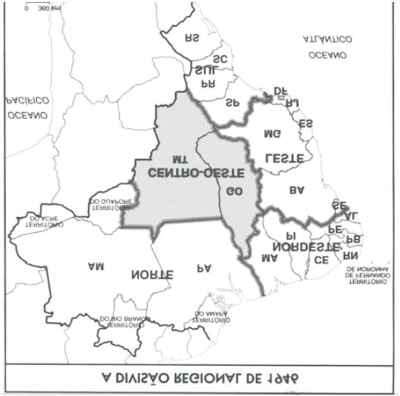 Questão 50 O mapa a seguir apresenta a divisão regional do Brasil, construída pelo IBGE, na década de 1940. A divisão regional atual, também realizada pelo IBGE, possui significativas mudanças.