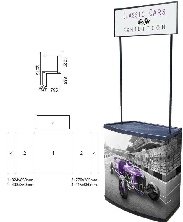 Balcão 825 - P 143,00 Balcão de fácil montagem e desmontagem Estrutura em preto Inclui bolsa de transporte.