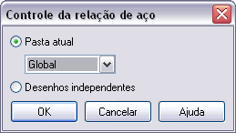 Janela Controle da relação de aço Este controle está relacionado com a organização Desenhos independentes o controle será realiza modo de controle Editar configurado Configurações em.