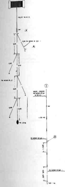 Linhas de mao: exemplos, resistência da linha A: Linha principal ou madre B: Estralho ou Estrobo LINHAS Resistencia da linha Resistencia da linha principal (fio com no, molhado; kg) > peso maximo de