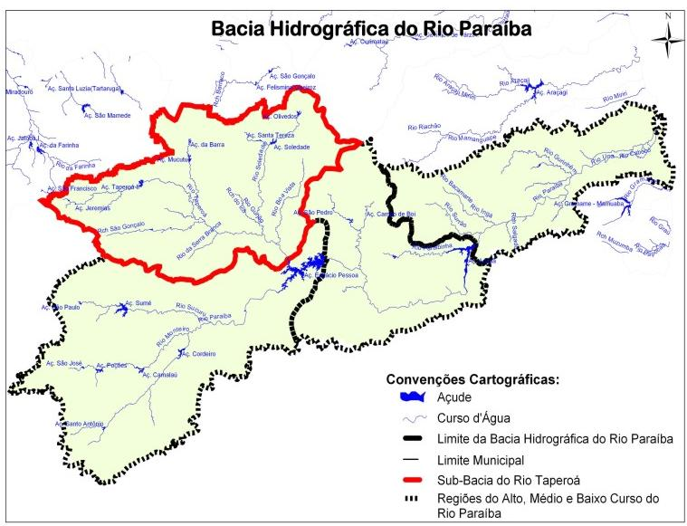 Figura 1 Localização da Bacia Hidrográfica do Paraíba com relação ao estado da Paraíba.