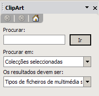 Formas automáticas; WordArt; Gráfico. Para inserir imagens do ClipArt devemos: 1 Seleccionar, no menu Inserir, opção Imagem; 2 Seleccionar a opção ClipArt.
