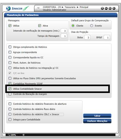 Para o sistema passar a contabilizar os respectivos lançamentos, será necessário marcar o campo Contabiliza Movimento SISAF na opção Tabelas > Parâmetros > Principal.