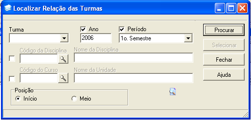 Pressione o item 11.02.05.05 ou 11.02.05.06 Lançamento de Notas para ter acesso a Tela conforme Figura 6. Figura 6: Tela 11.02.05.05. Lançamento de Notas (Geral). III.4. Na Tela 11.02.05.05 Lançamento de Notas, (Figura 6), proceda conforme a seguir: a) Pressionar o botão Localizar; b) Localizar a turma a serem lançadas as notas.