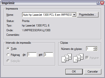 Janela de Configuração de Impressora Selecionar as impressoras da