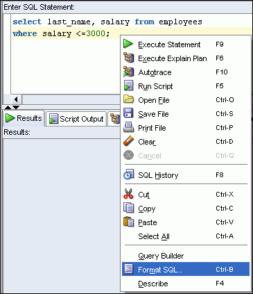 Formatando o código SQL Formatando antes Formatando depois Formatando o código SQL Talvez você queira melhorar o aspecto da indentação, do espaçamento, do uso de maiúsculas/minúsculas e da separação