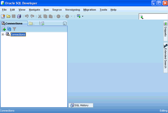Interface do SQL Developer 1.5.3 Defina uma conexão para iniciar o uso do SQL Developer a fim de executar consultas SQL em um esquema de banco de dados. Interface do SQL Developer 1.5.3 A interface do SQL Developer 1.
