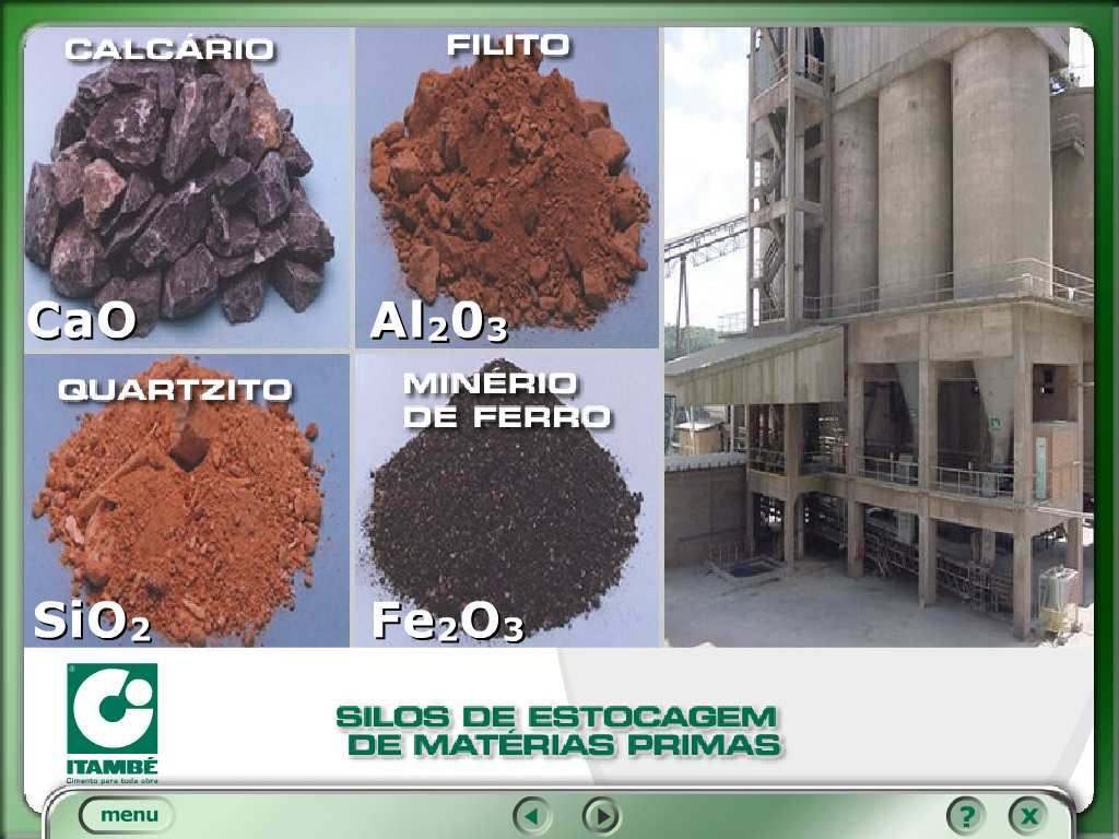 CIMENTO - FABRICAÇÃO Materiais Processo Resultantes calcário + argilas 1500 o C compostos anidros (clínquer) sílica,