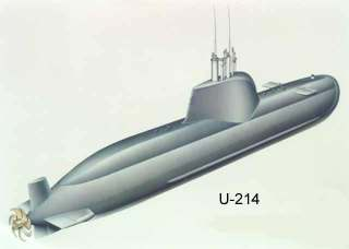 U-214 Arte: ThyssenKrupp Marine Systems O U-214 é equipado com casco de alta resistência HY 100 (mais resistente que o HY 80, utilizado no Scòrpene), que permite mergulhar a mais de 400m de