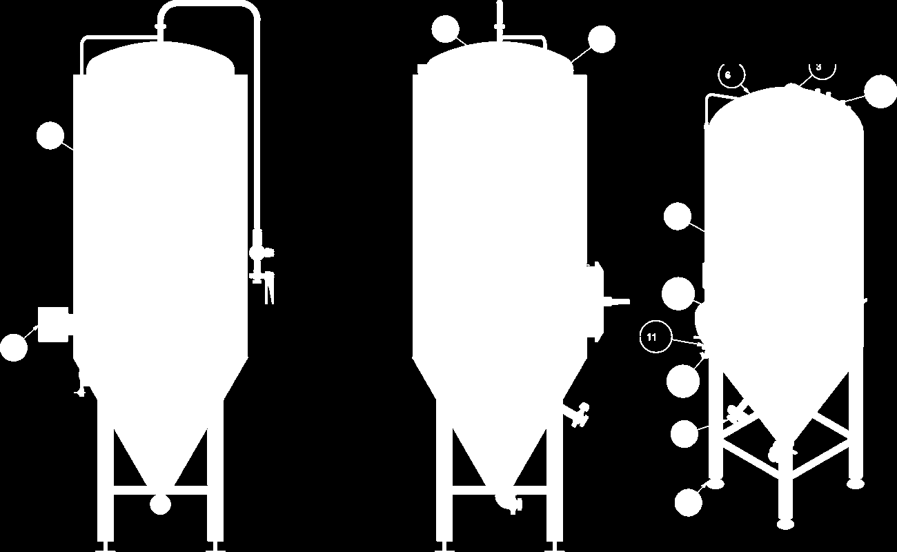 Fermentador/Maturador Cilindro Cônico tipo UNITANK, construção em aço Inox ASI 304, com acabamento farmacêutico, canaletas de refrigeração, controlador de pressão tipo Spundapparat, pressão de