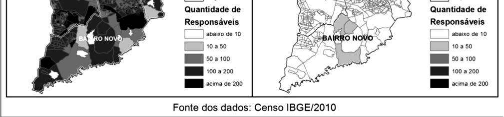 6 07 - Os cartogramas abaixo apresentam a distribuição espacial dos responsáveis pelos domicílios por setor censitário e por regional no município de Curitiba-PR, com dados do Censo IBGE/2010.