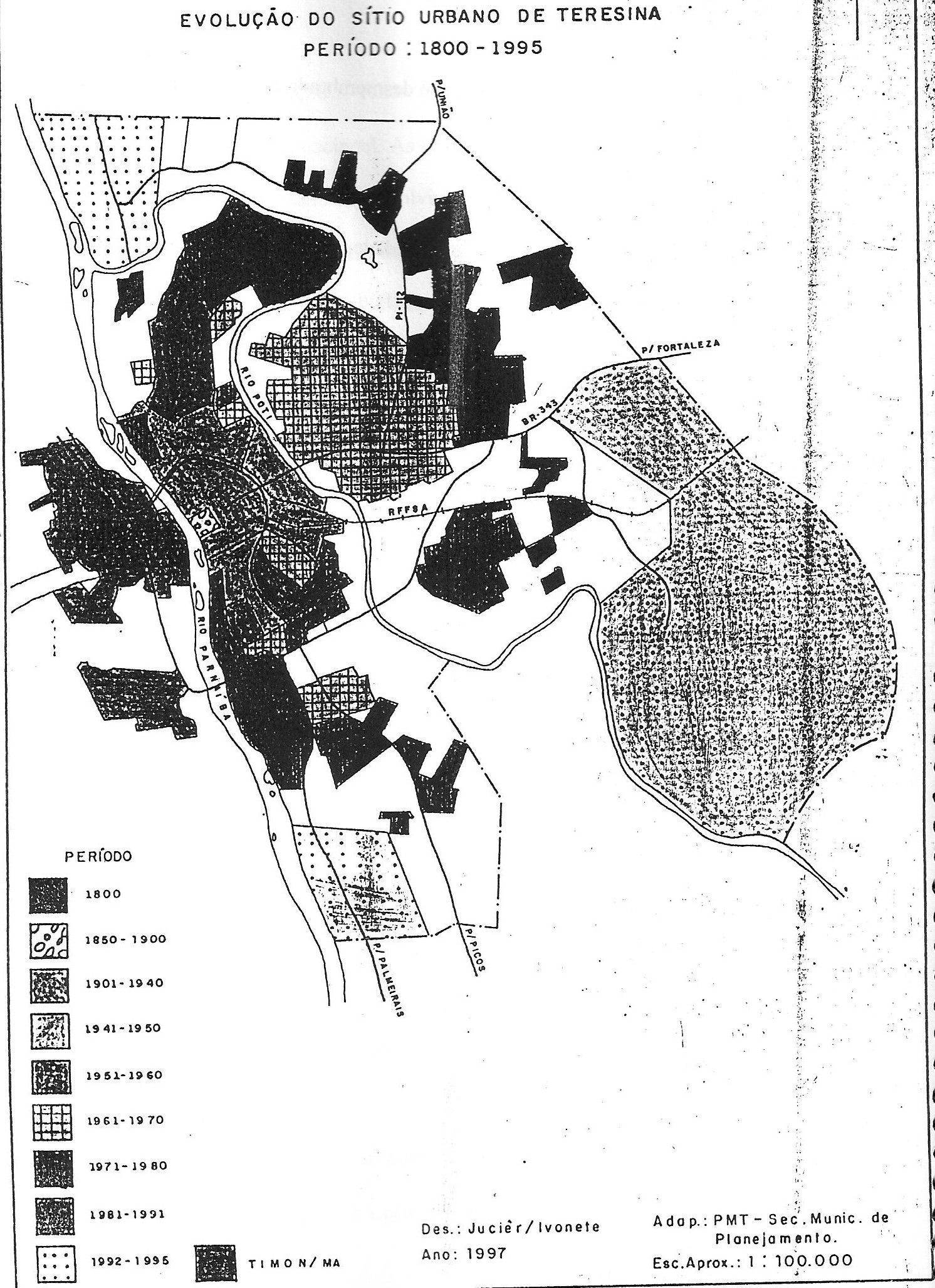 Figura 4 N Fonte: Façanha, 1997, p.88 Neste mapa da Figura 4, mostra que o perímetro urbano de Teresina se encontra ampliado.