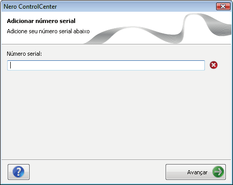 Número serial Adicionar número serial 3. Introduza o novo número de série no campo de introdução. Uma marca verde será exibida se o número de série for válido. 4. Clique no botão Avançar.