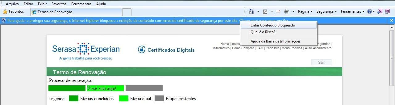 Selecione o certificado que será renovado e clique em OK.