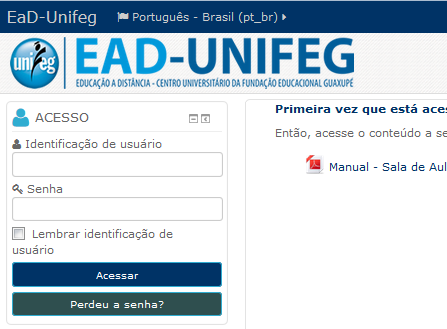 Figura 3: Portal do EaD UNIFEG.