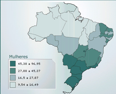 3 Figura 1 - Taxas brutas de incidência de câncer de mama por 100.000 mulheres brasileiras.