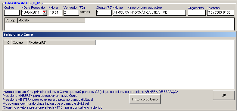 O sistema exibirá a