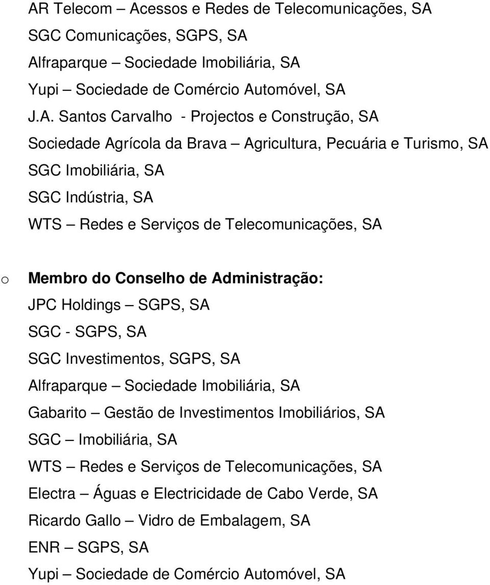 Cnselh de Administraçã: JPC Hldings SGPS, SA SGC Investiments, SGPS, SA Alfraparque Sciedade Imbiliária, SA Gabarit Gestã de Investiments Imbiliáris, SA SGC Imbiliária, SA