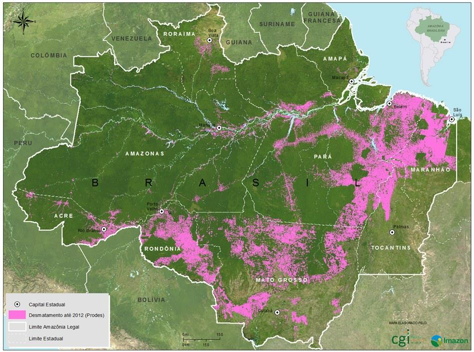 Figura 4: Desmatamento Acumulado na Amazônia Legal até 2012 (Fonte: IMAZON).