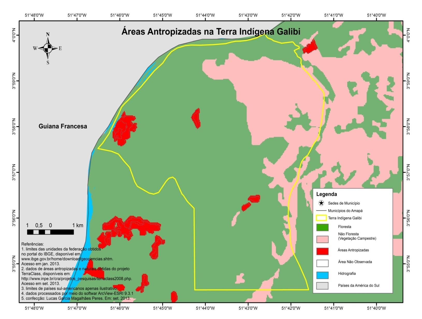 A métrica área da paisagem chegou a um total de 321,93 ha de antropização. Comparando-se a área florestada da Terra Indígena (5.