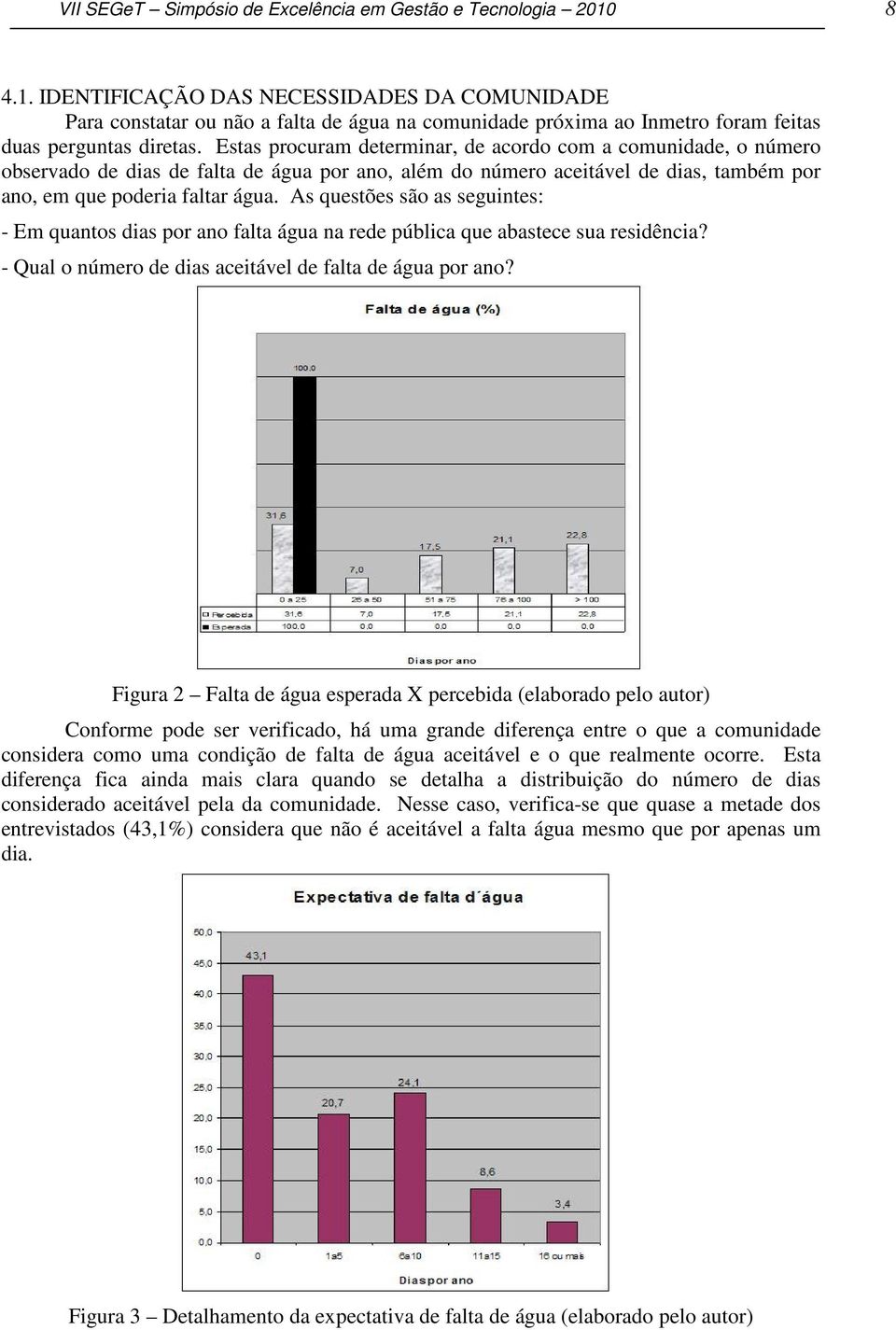 Estas procuram determinar, de acordo com a comunidade, o número observado de dias de falta de água por ano, além do número aceitável de dias, também por ano, em que poderia faltar água.