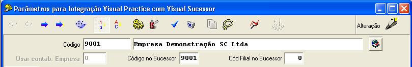Vamos entender essa tela: Código: Código da empresa no Cadastro do Visual Practice, F9 para consultar. Usar contab.
