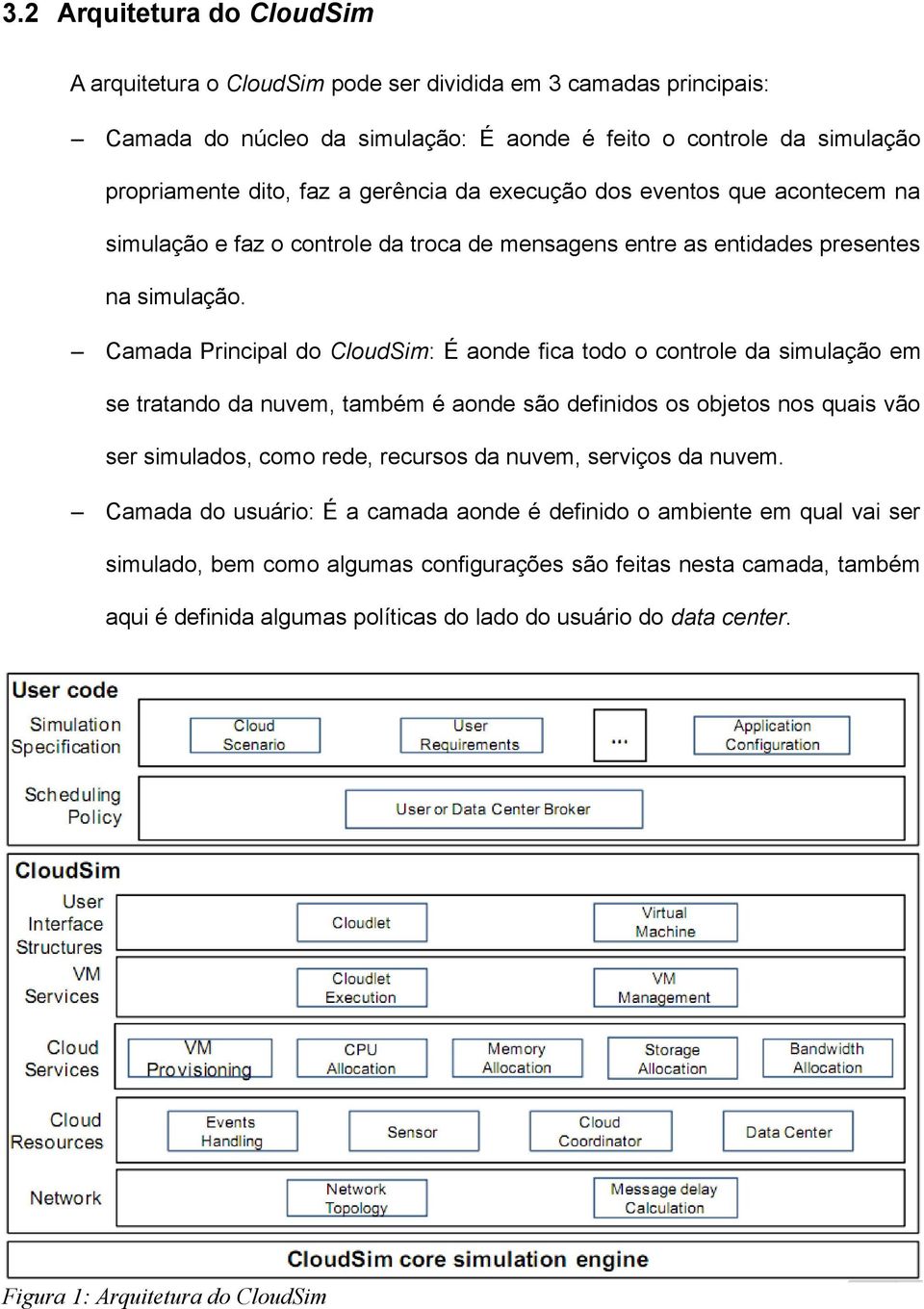 Camada Principal do CloudSim: É aonde fica todo o controle da simulação em se tratando da nuvem, também é aonde são definidos os objetos nos quais vão ser simulados, como rede, recursos da nuvem,