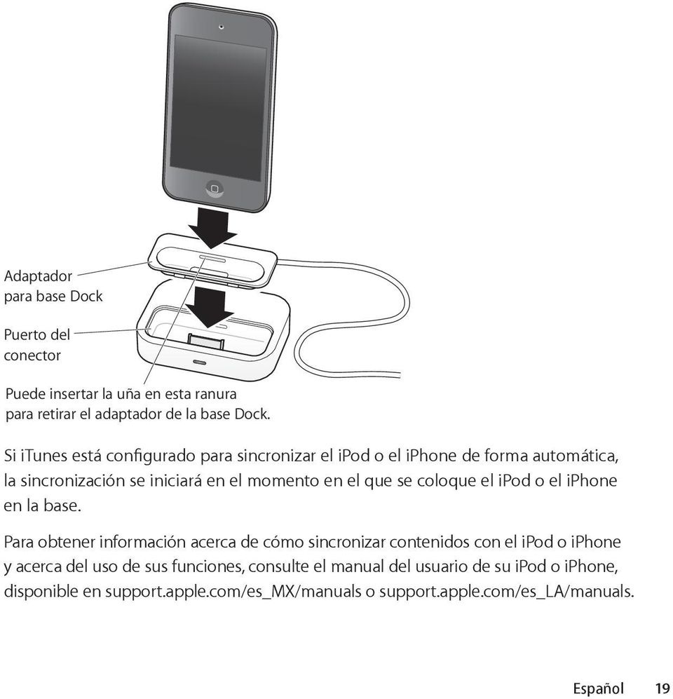 coloque el ipod o el iphone en la base.