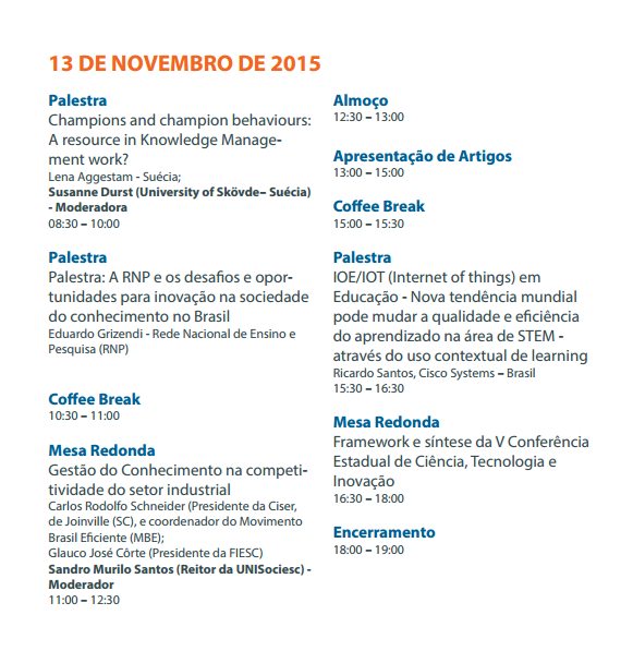 6 Organização: 6.1.1 Número de participantes: 289 6.1.2 Número de artigos submetidos: 211 6.1.3 Número de artigos aprovados: 148 6.1.4 Número de artigos apresentados: 128 6.