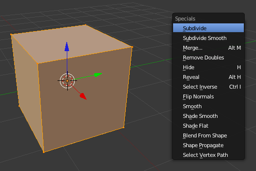 4.4 Construindo um Dado Primeiro adicione um cubo com (Add > Mesh > Cube) e vá para o Edit Mode, teclando TAB. Agora precisamos subdividi-lo.