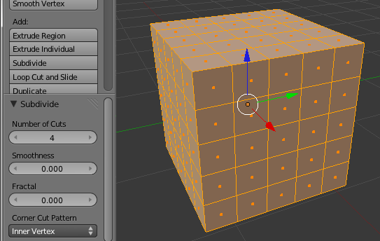 4.4 Construindo um Dado Primeiro adicione um cubo com (Add > Mesh > Cube) e vá para o Edit Mode, teclando TAB. Agora precisamos subdividi-lo.